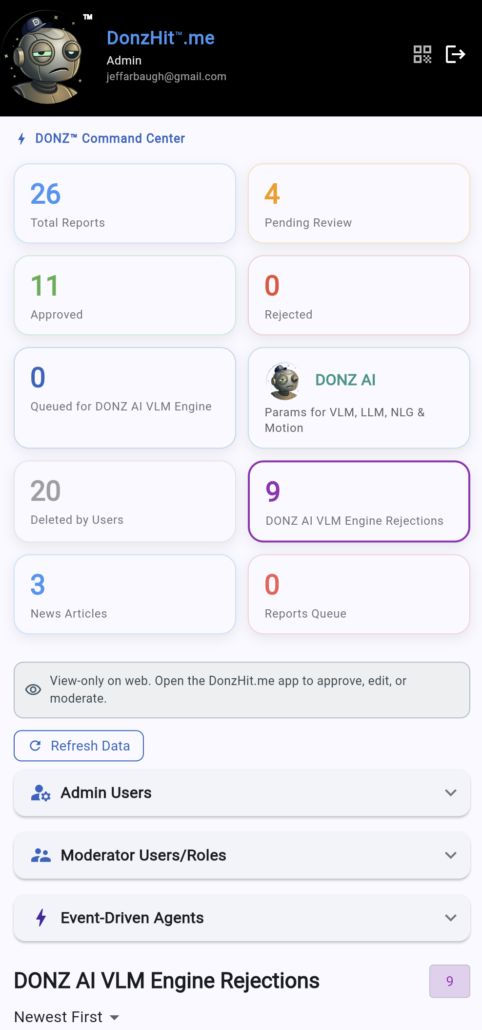 DonzHit.me Admin Console Screenshot